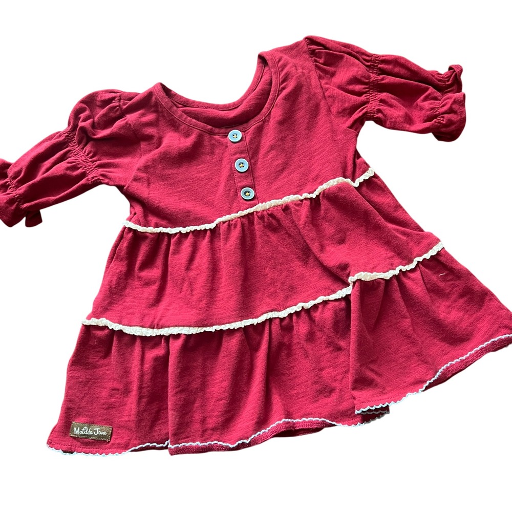Matilda Jane Girls 6 Dahlia Dark Red‎ Tiered Ruffle Sleeve Tunic Boho Whimsical